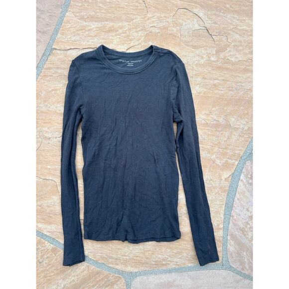 Spiritual Gangster Shirt Gray Long Sleeve Tee Knit Seamless M Soft Ribbed - Picture 1 of 3